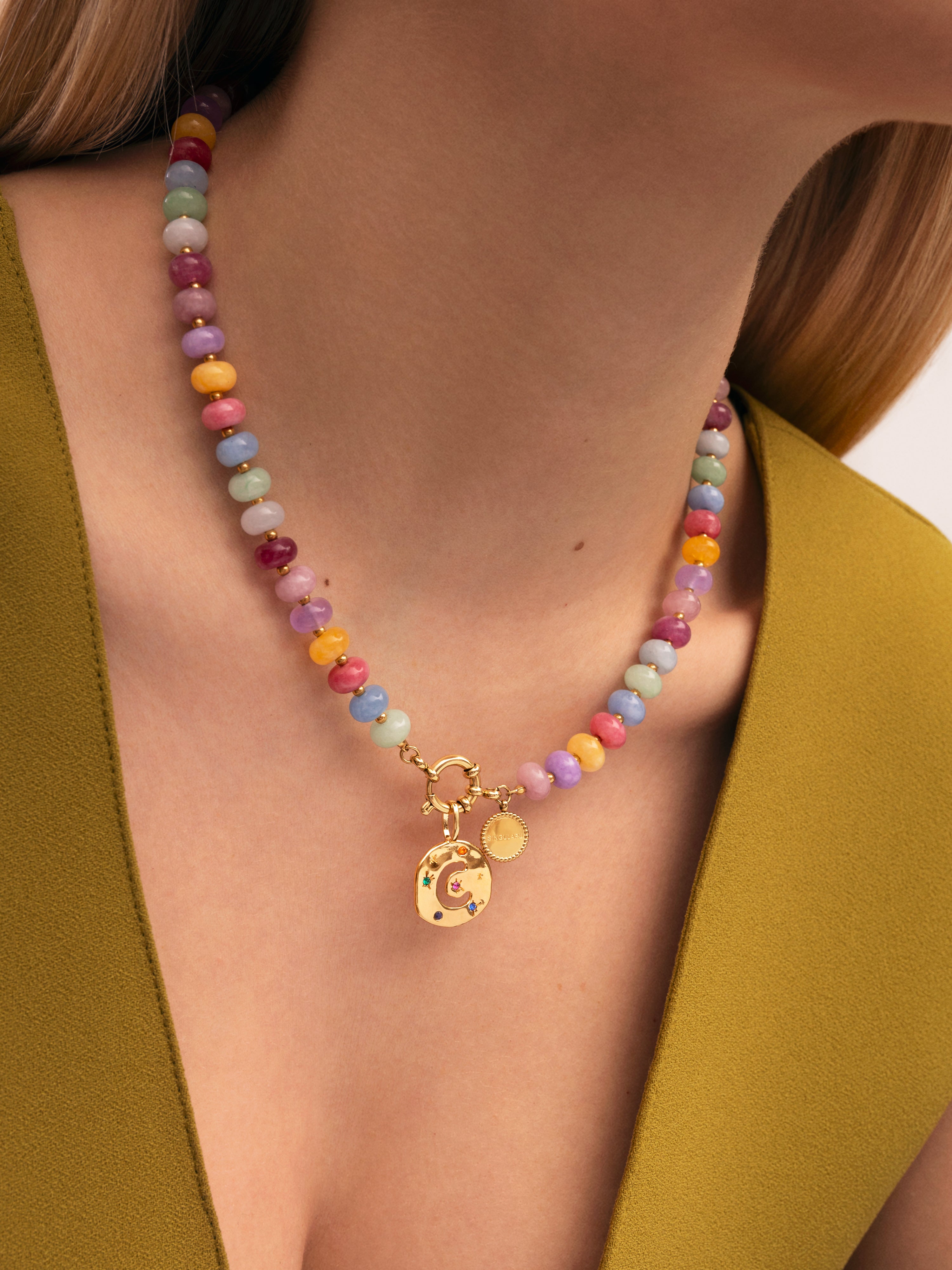 Collar Color Stones Acero Baño Oro