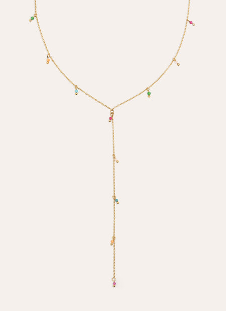 Collar Y Mini Stone Colors Acero Baño Oro