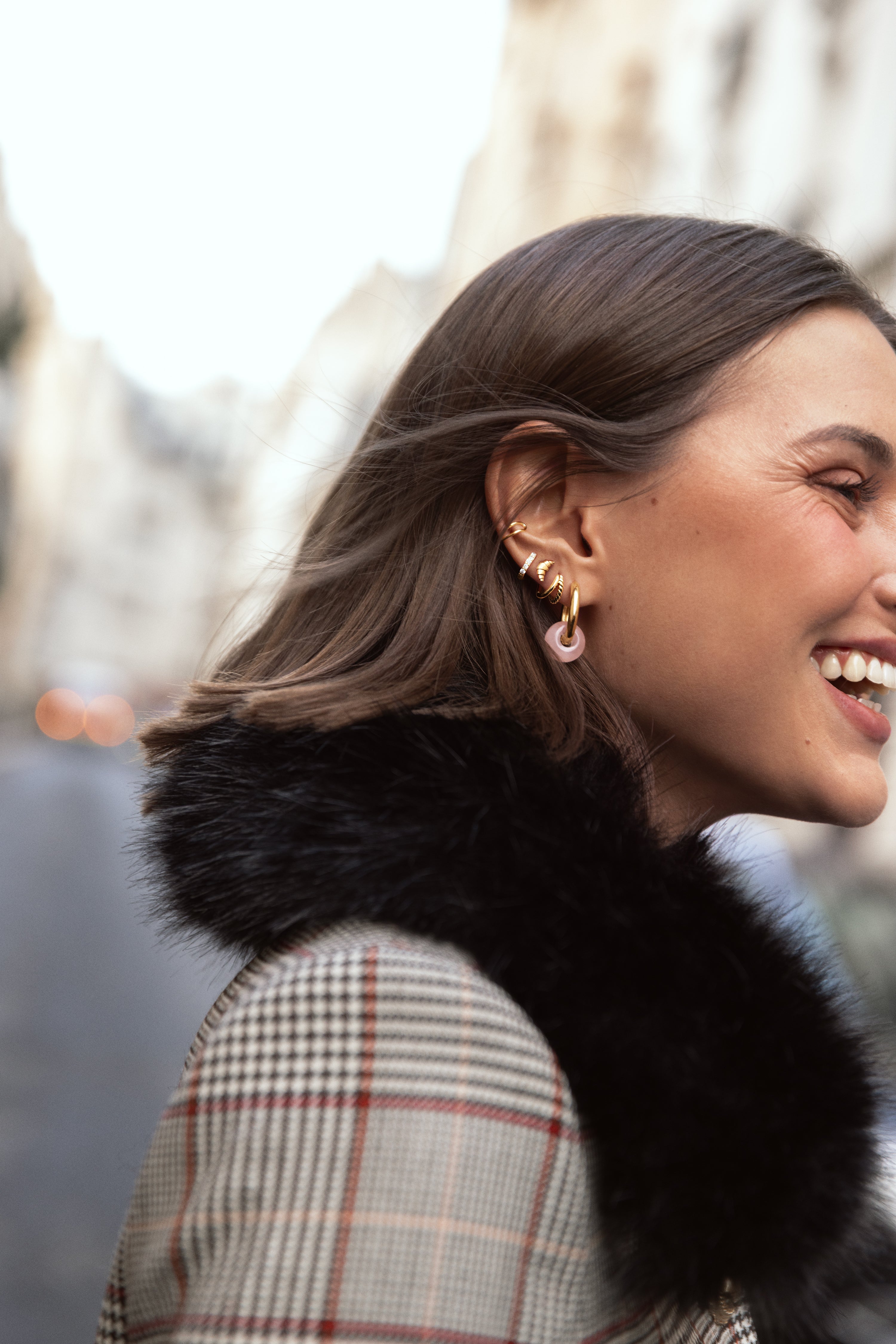 Pendiente Suelto Croissant Baño Oro