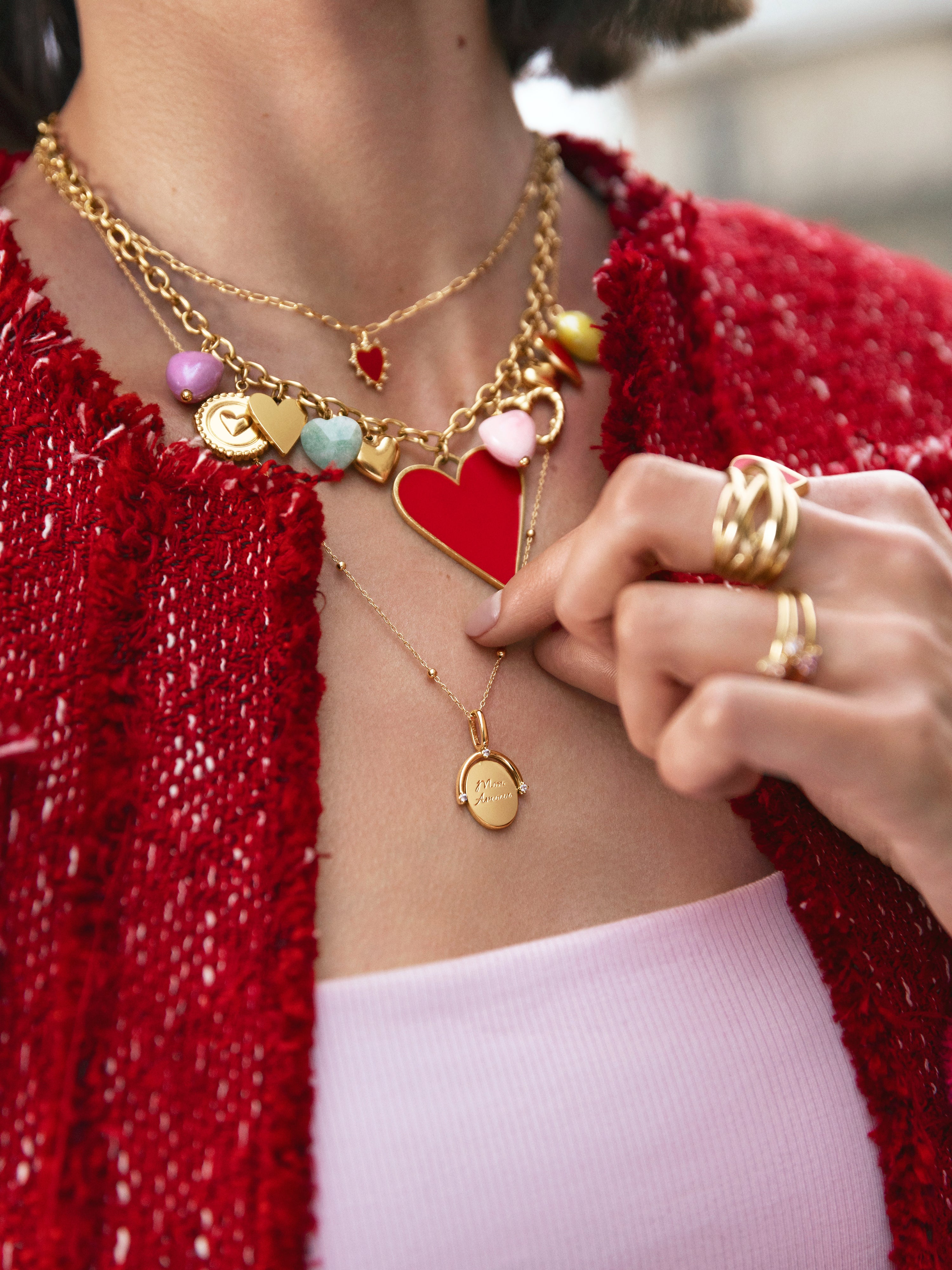 Collar Multicharms Corazones Acero Baño Oro