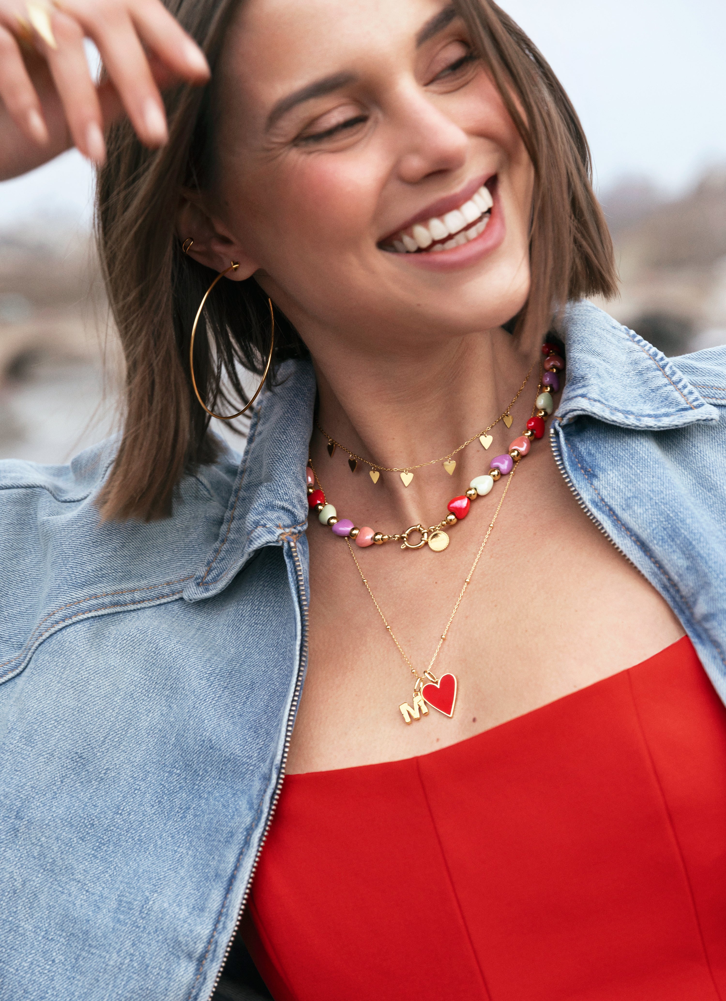 Charm Lovely Heart Red Enamel Baño Oro