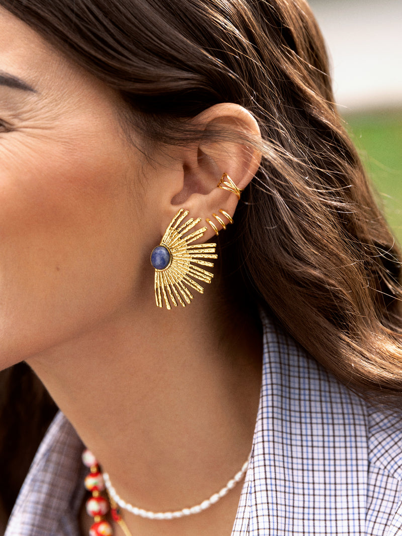 Sunbeam Blue Stainless Steel Gold Earrings