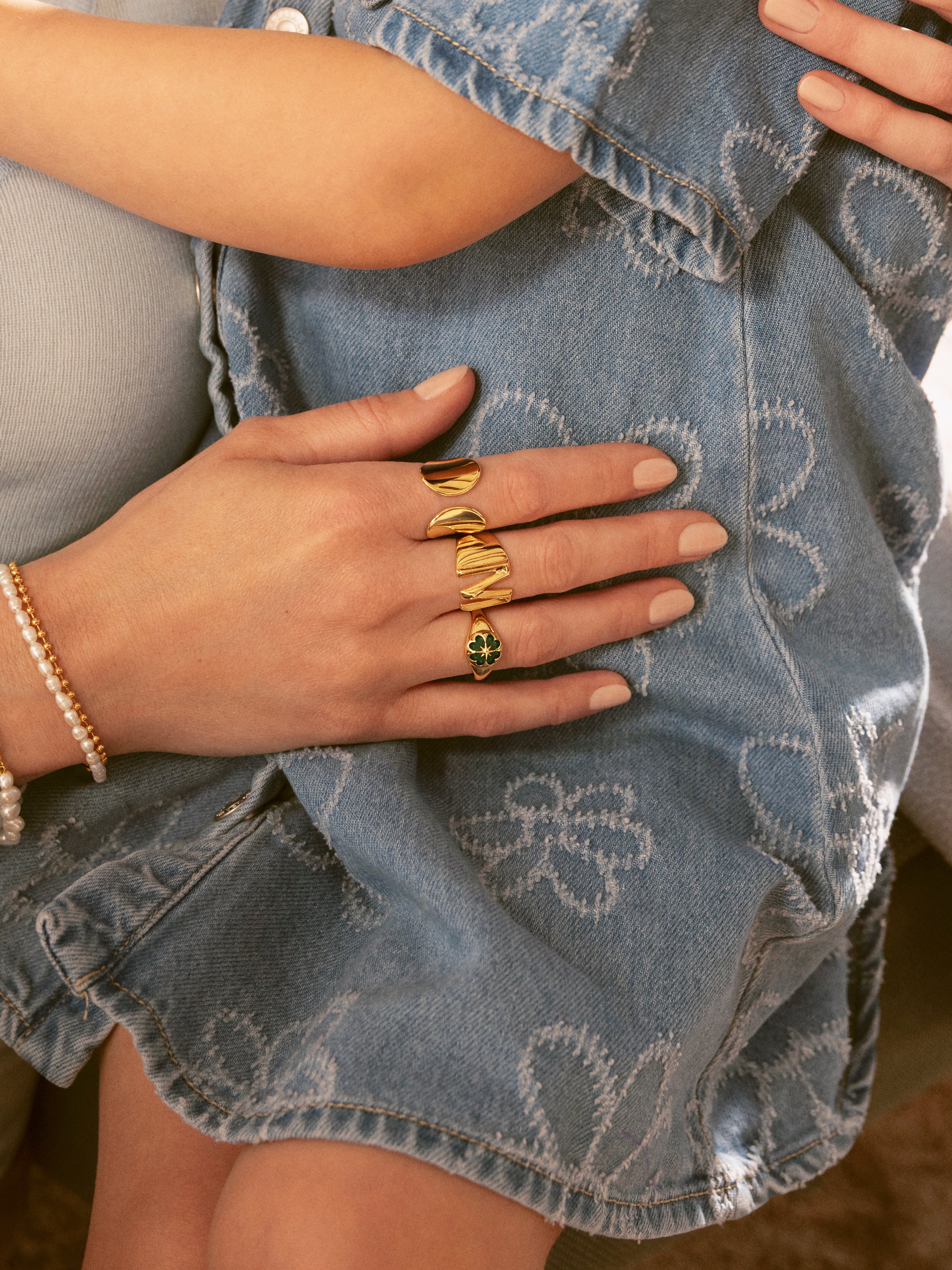 Agate Clover Stone Gold Ring