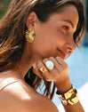 Sunbeam Blue Stainless Steel Gold Earrings