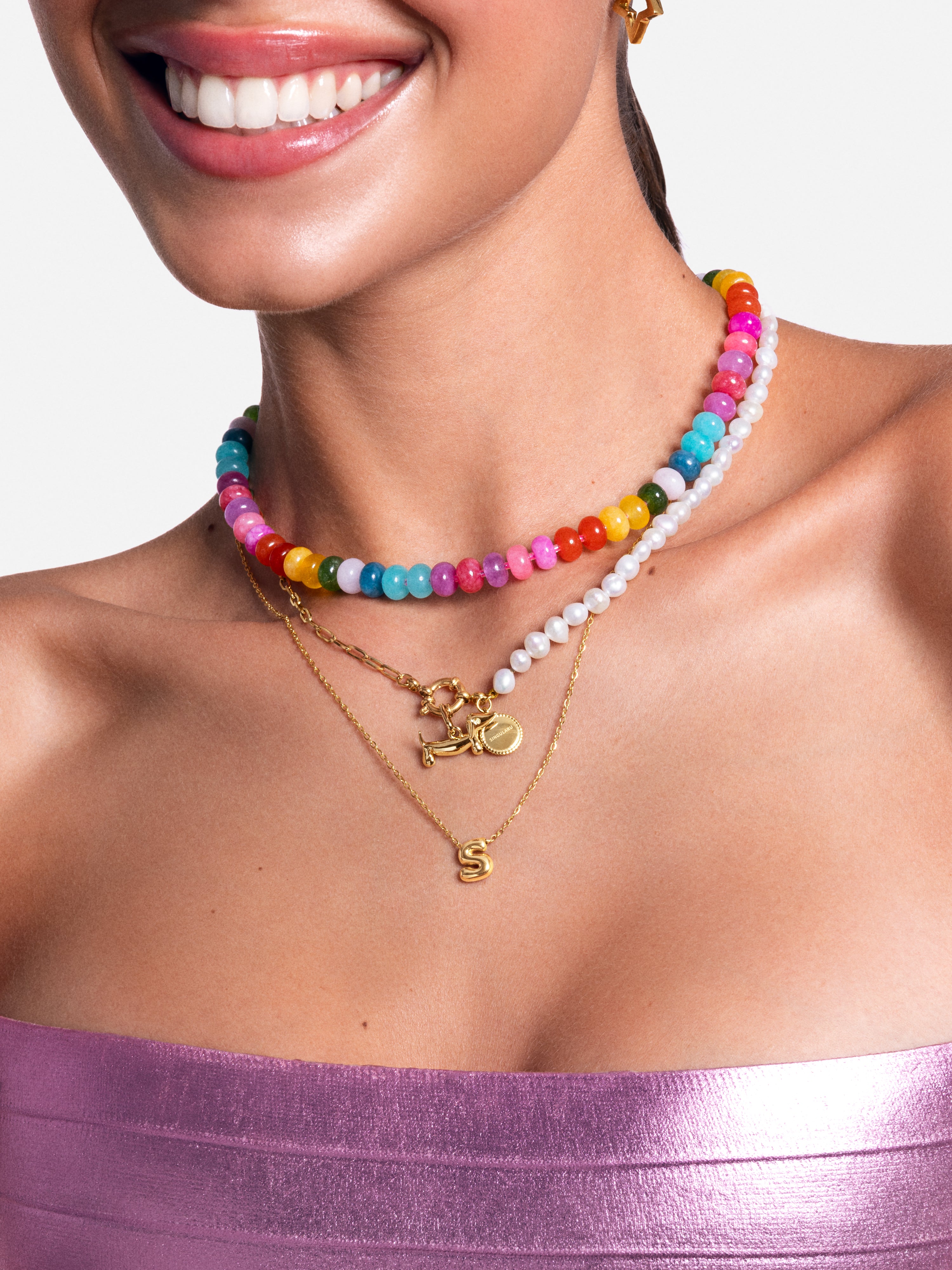 Collar Bloom Stones Acero Baño Oro