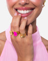 Anello Signet Bean Neon Pink Enamel Placcato Oro