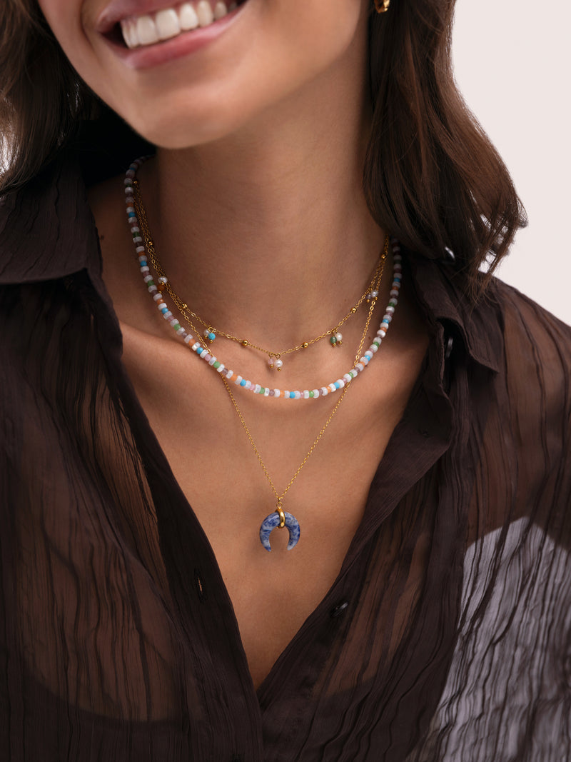 Collana Mini Moon Blu Acciaio Placcato Oro