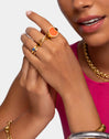 Anillo Signet Bean Neon Orange Enamel Baño Oro