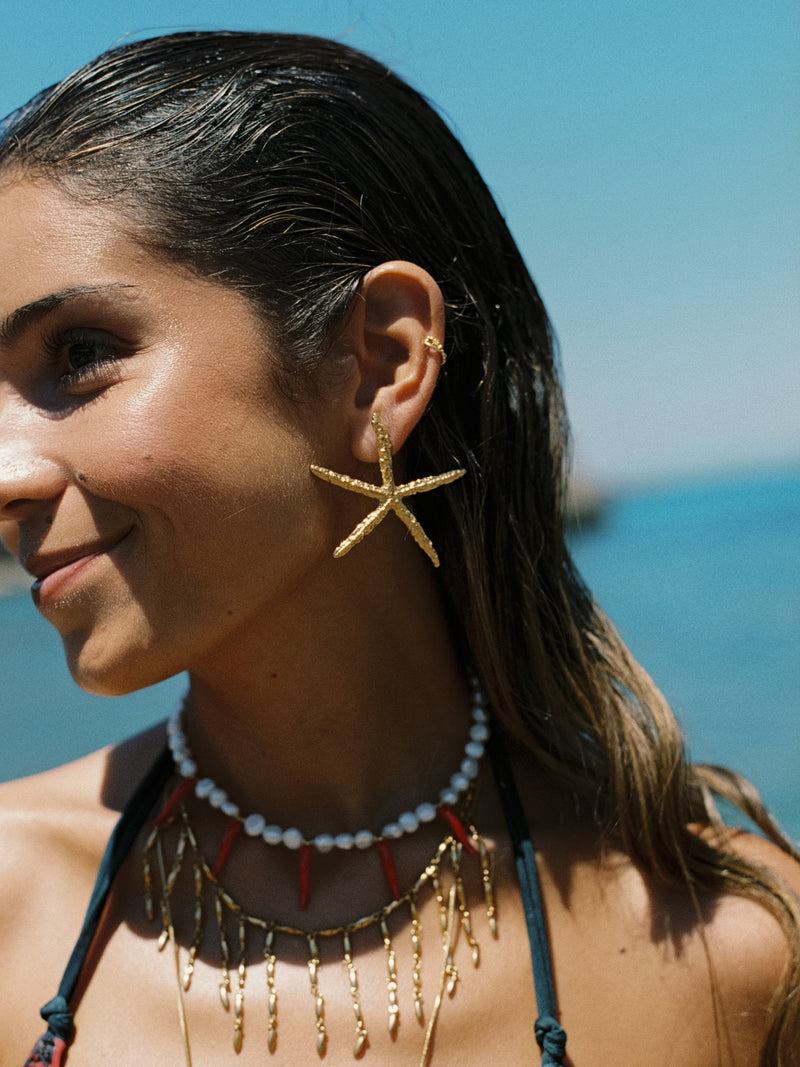 Maxi Starfish Stainless Steel Gold Earrings 