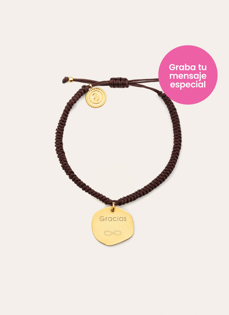 Brown Medallion Personalized Stainless Steel Gold Bracelet