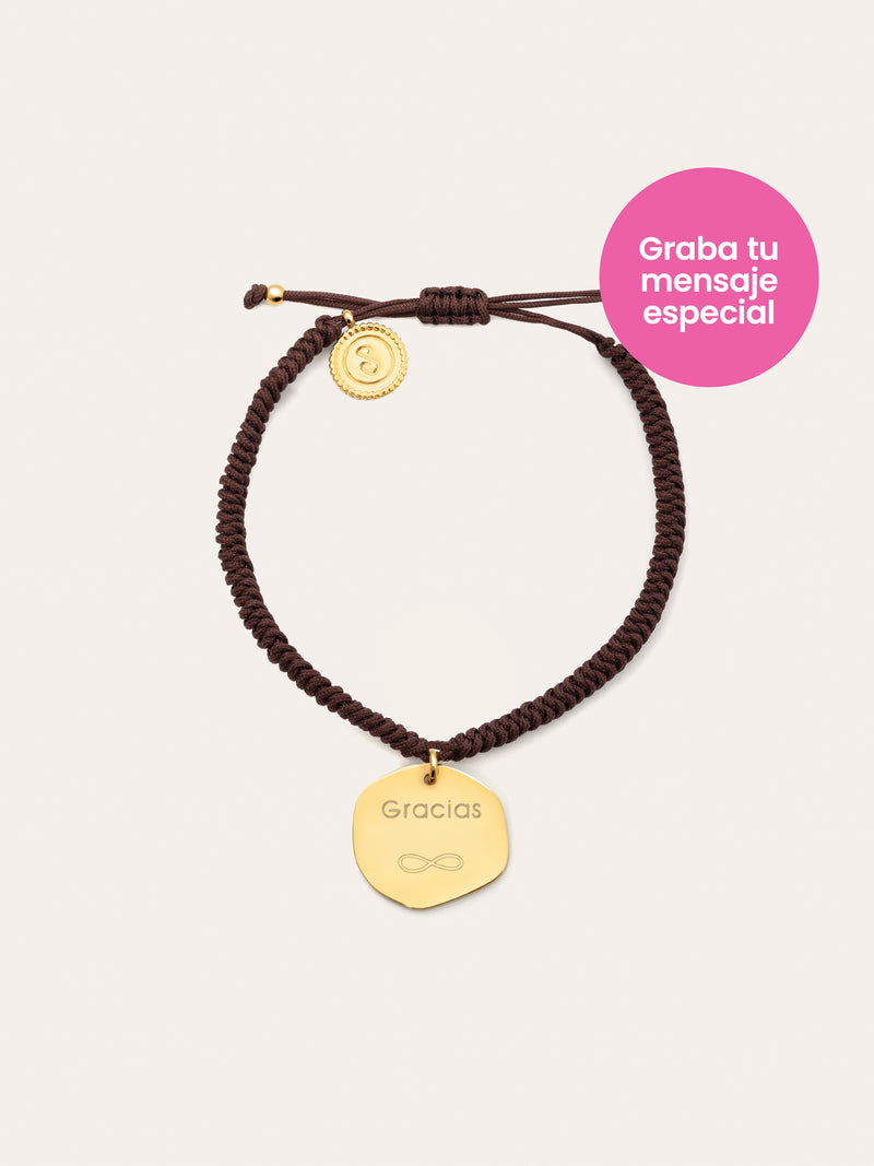 Brown Medallion Personalized Stainless Steel Gold Bracelet