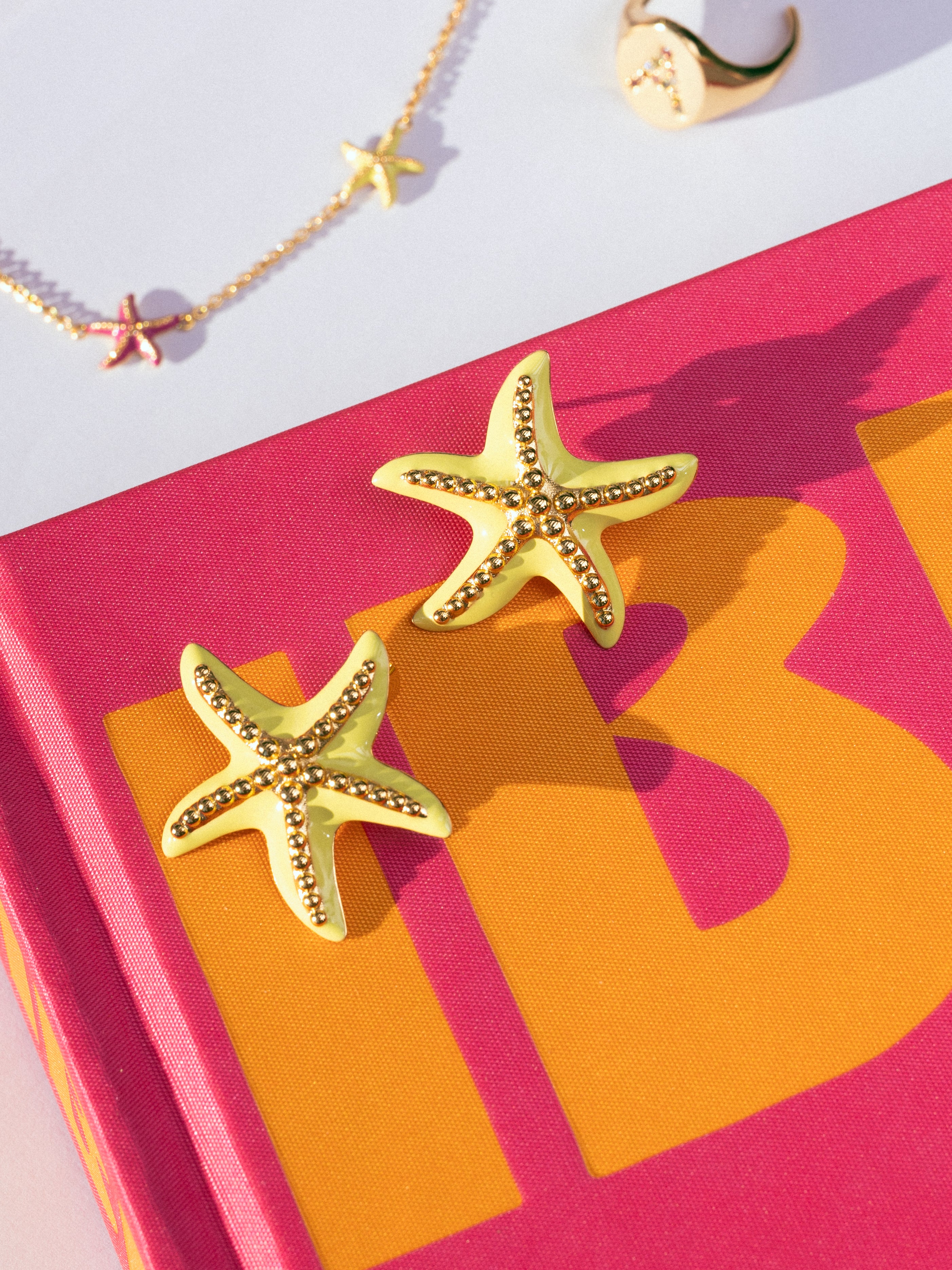 Starfish Enamel Colors Gold Earrings 