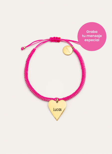 Bracelet Personnalisé Cœur Pink Acier Plaqué Or