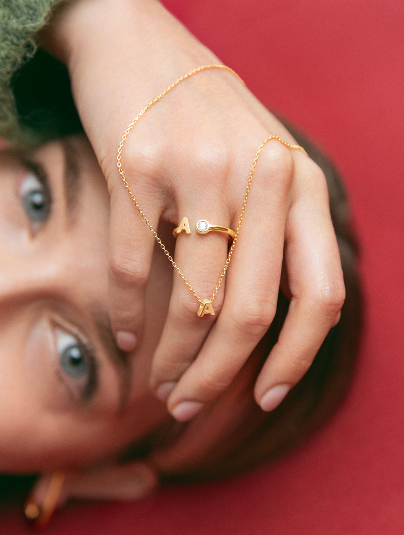 Letter Diamond Personalized Gold Ring