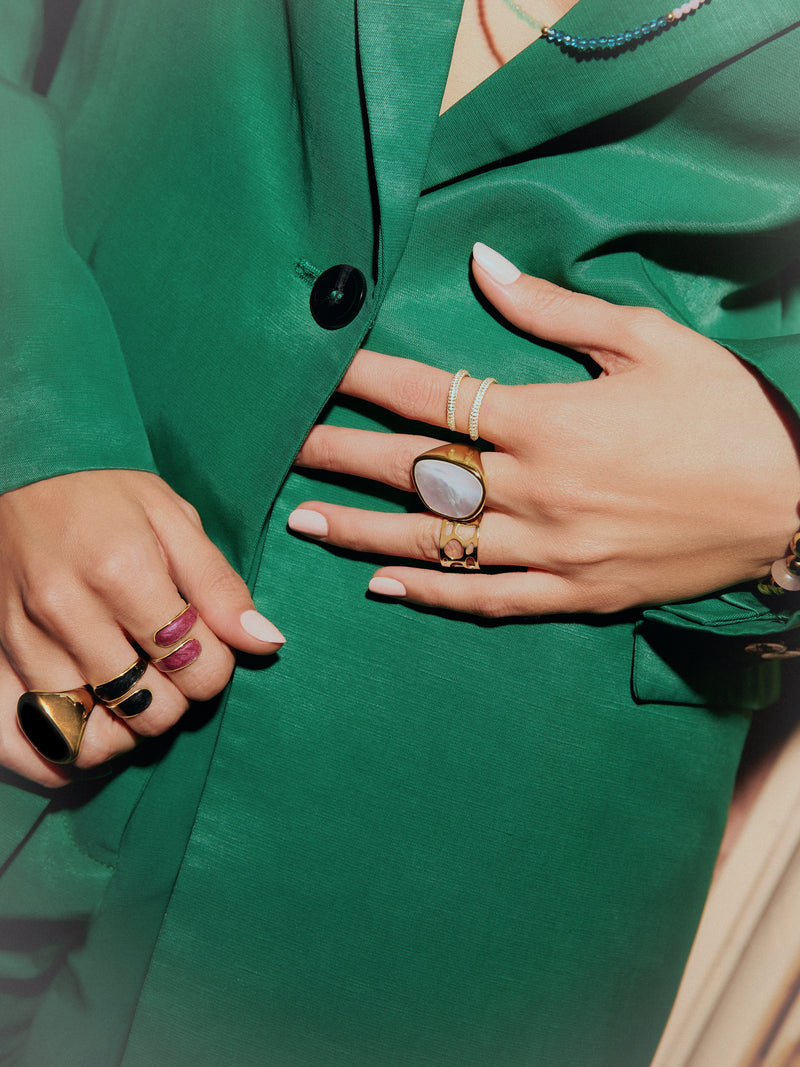 Abraccio Black Stainless Steel Gold Ring 
