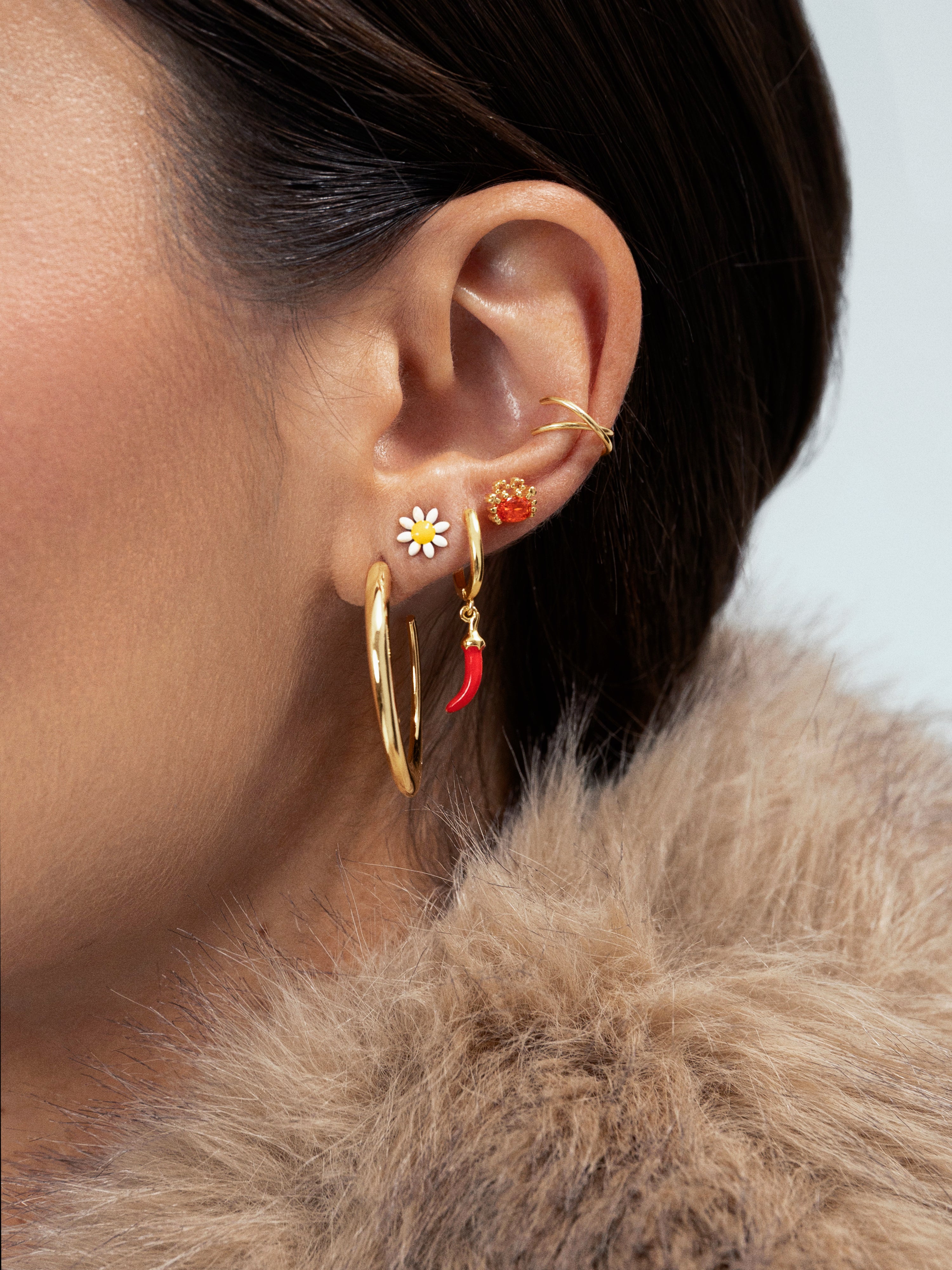 Pendiente Suelto White Daisy May Acero Baño Oro