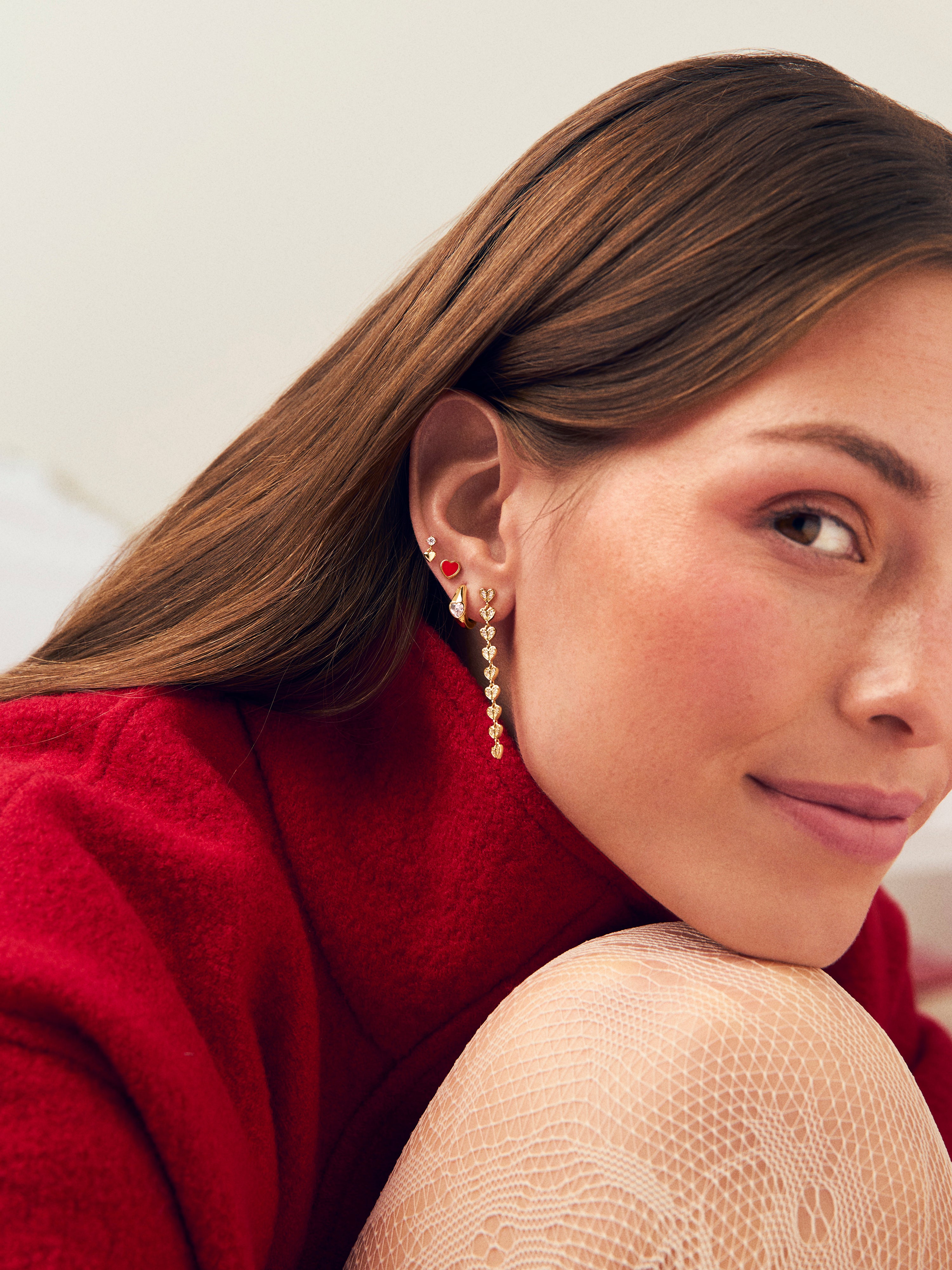 Heart Red Enamel Gold Single Earring