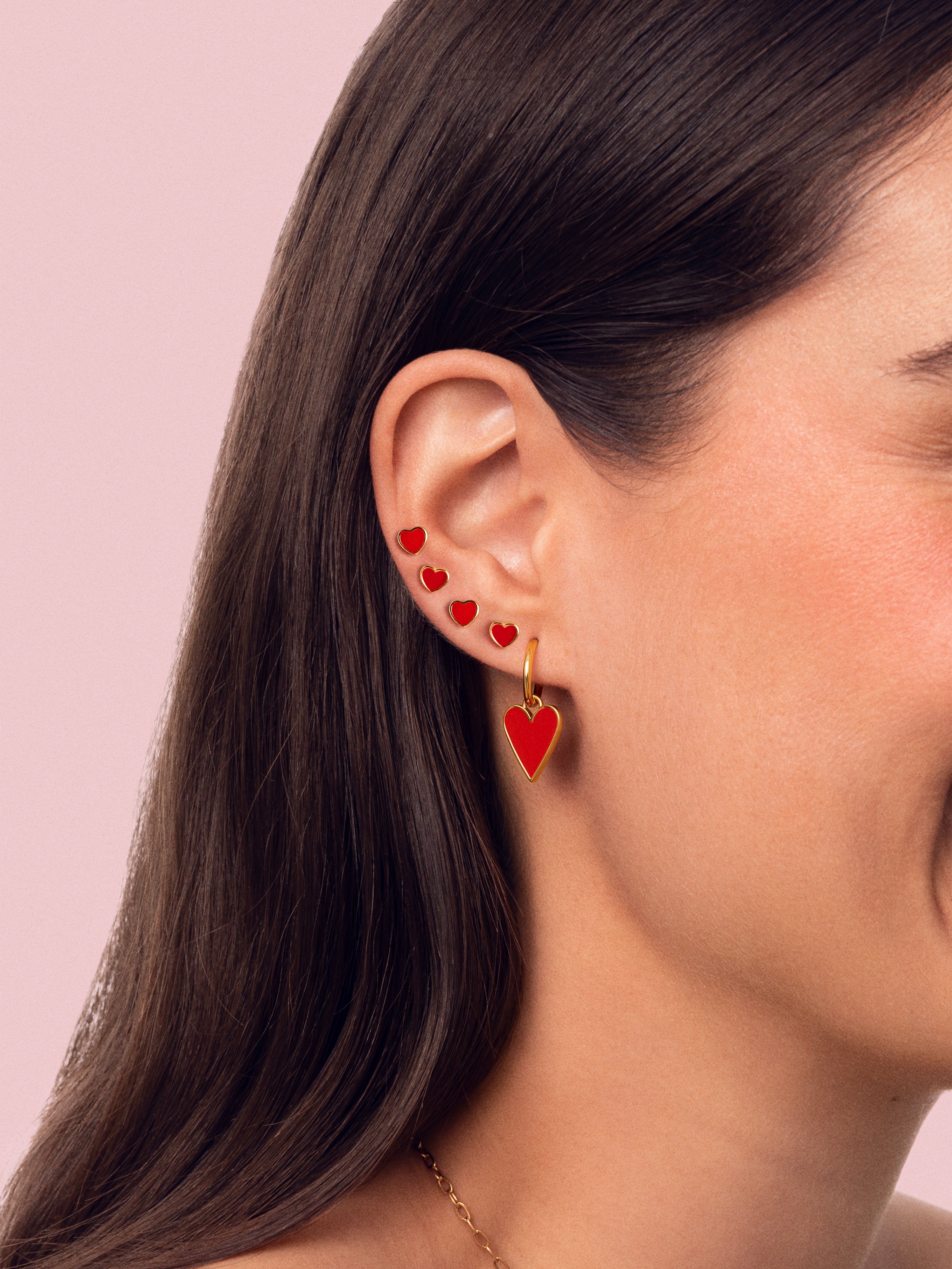 Heart Red Enamel Gold Single Earring