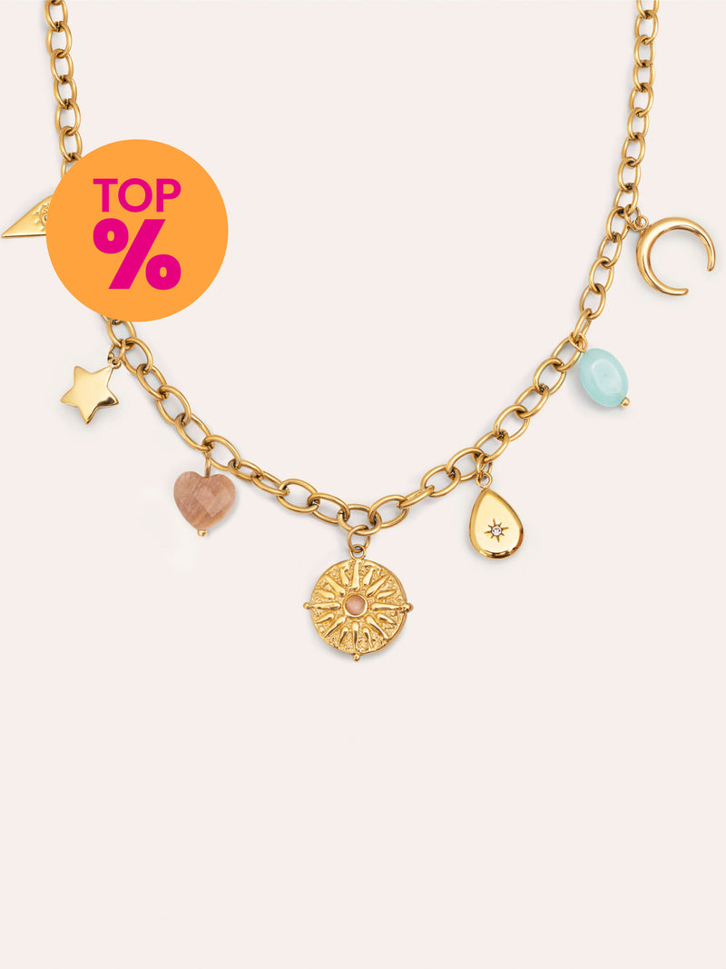 Collar Multicharms Soleil Acero Baño Oro