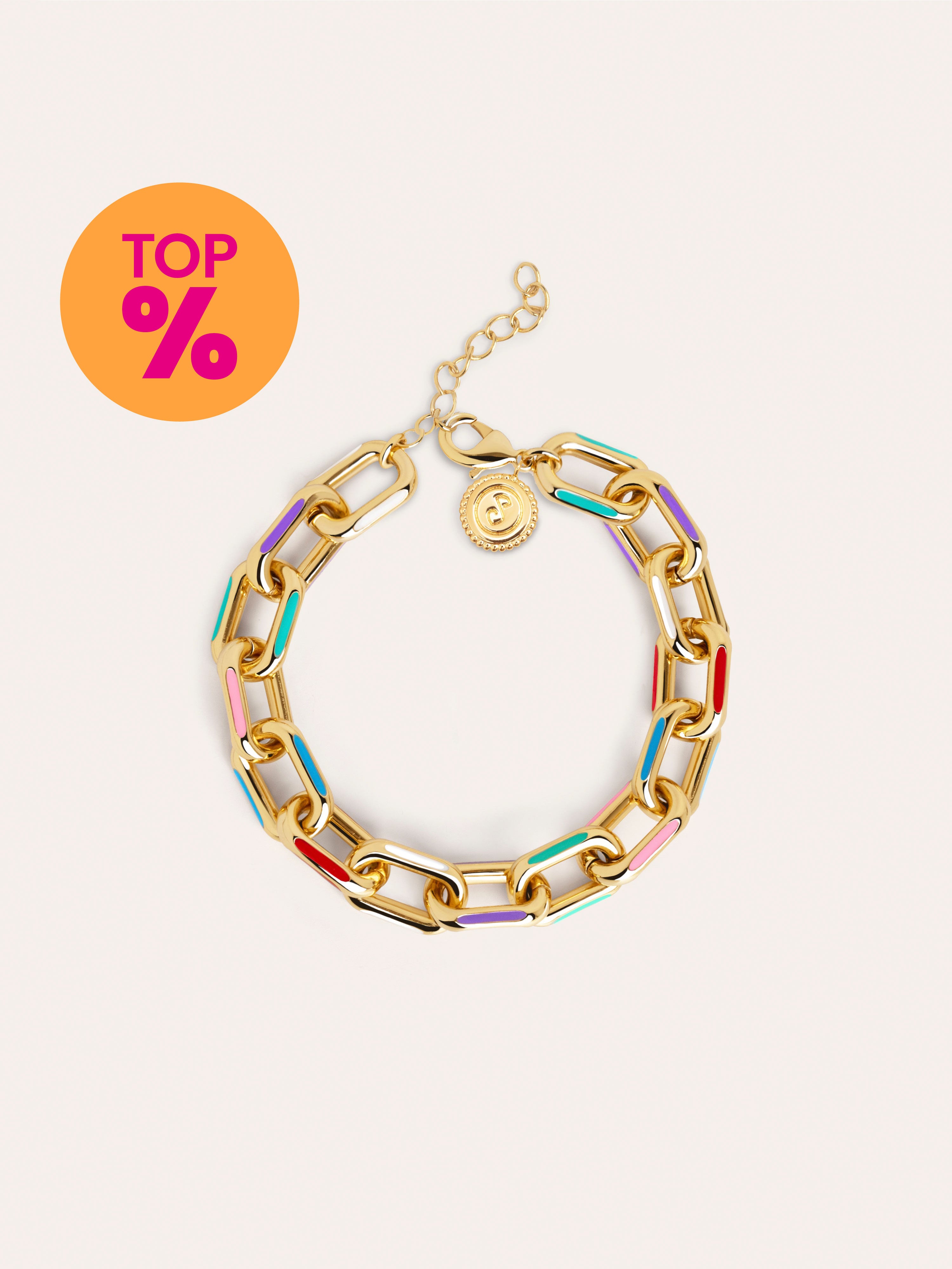 Pulsera Link Rainbow Enamel Acero Baño Oro
