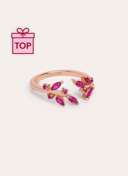 Anillo Buganvilla Raspberry Plata Baño Oro Rosa