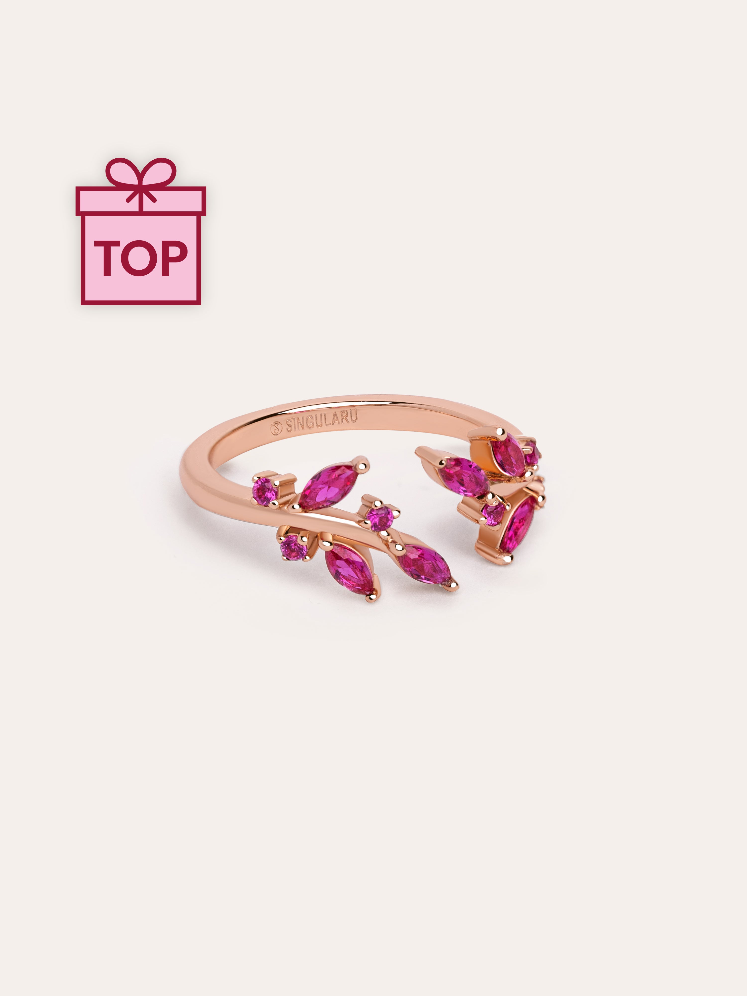 Anillo Buganvilla Raspberry Plata Baño Oro Rosa