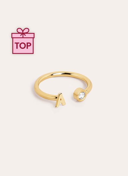 Anillo Personalizado Letter Spark Plata Baño Oro