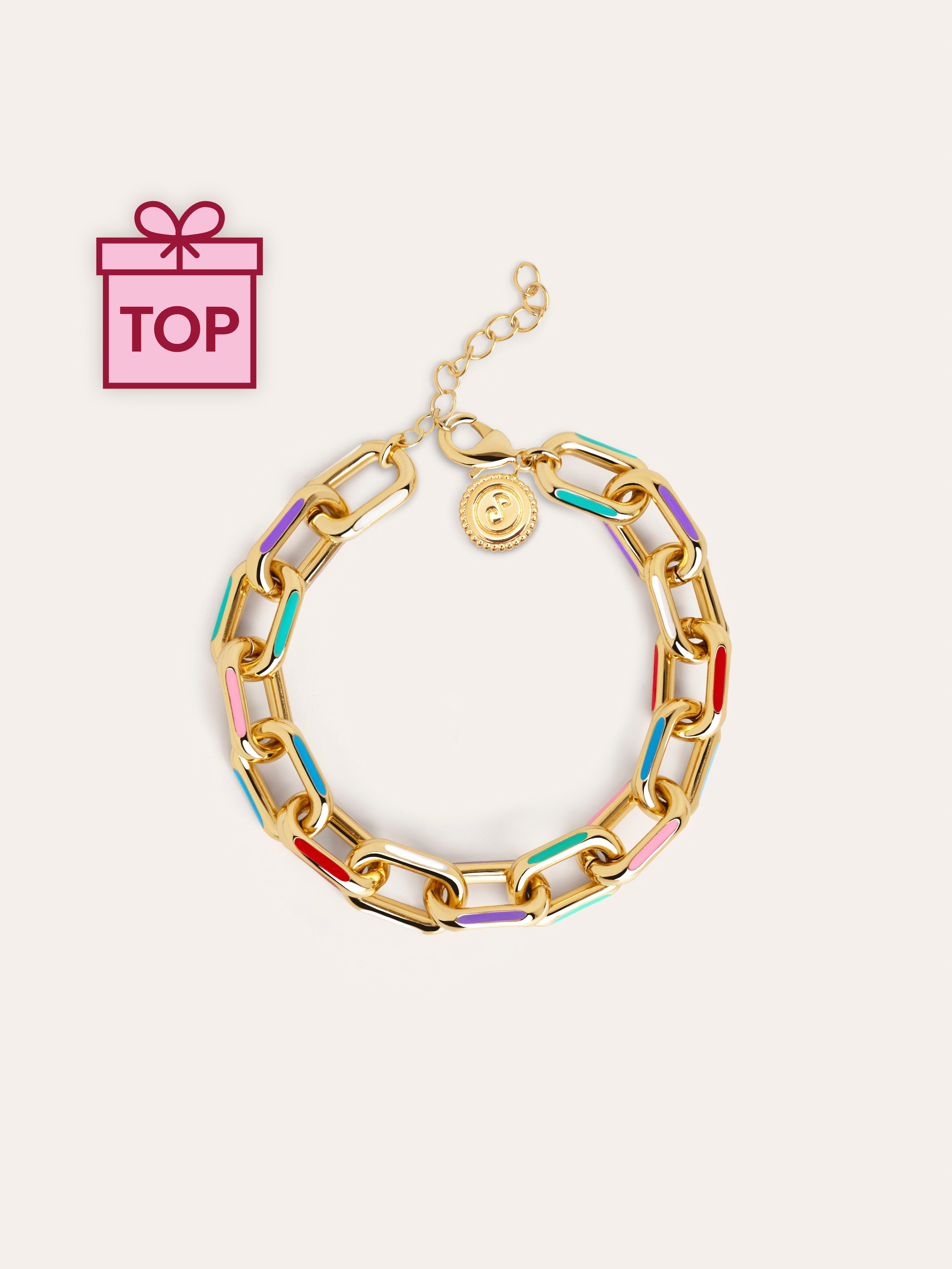 Pulsera Link Rainbow Enamel Acero Baño Oro