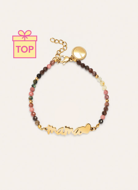 Pulsera Mamá Heart Tourmaline Acero Baño Oro