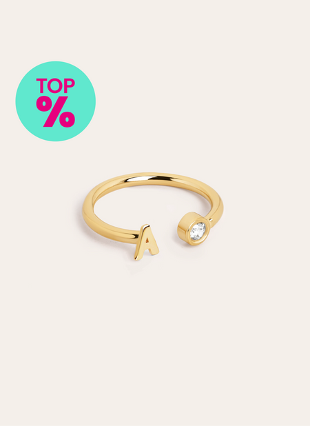 Anillo Personalizado Letter Spark Plata Baño Oro