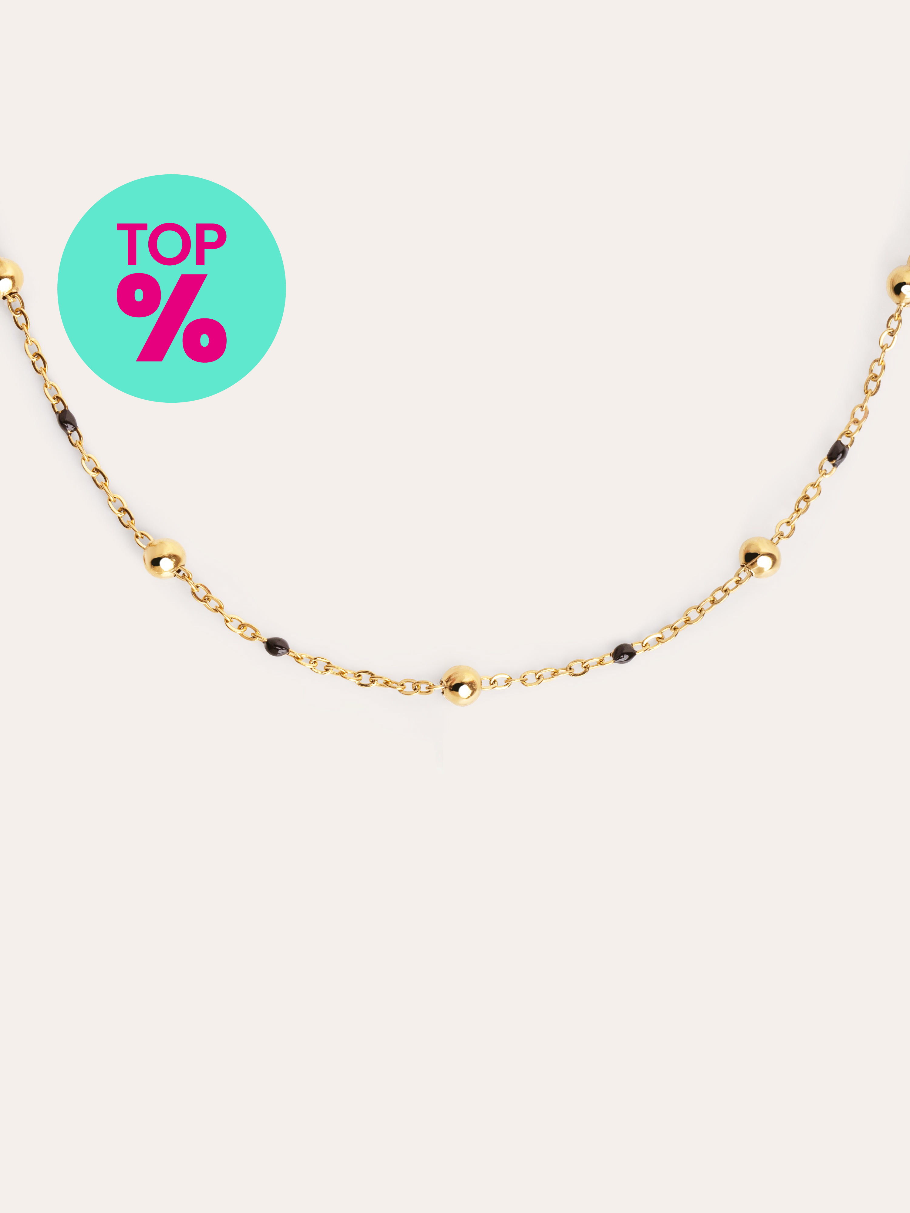 Dots L Black Enamel Stainless Steel Gold Necklace