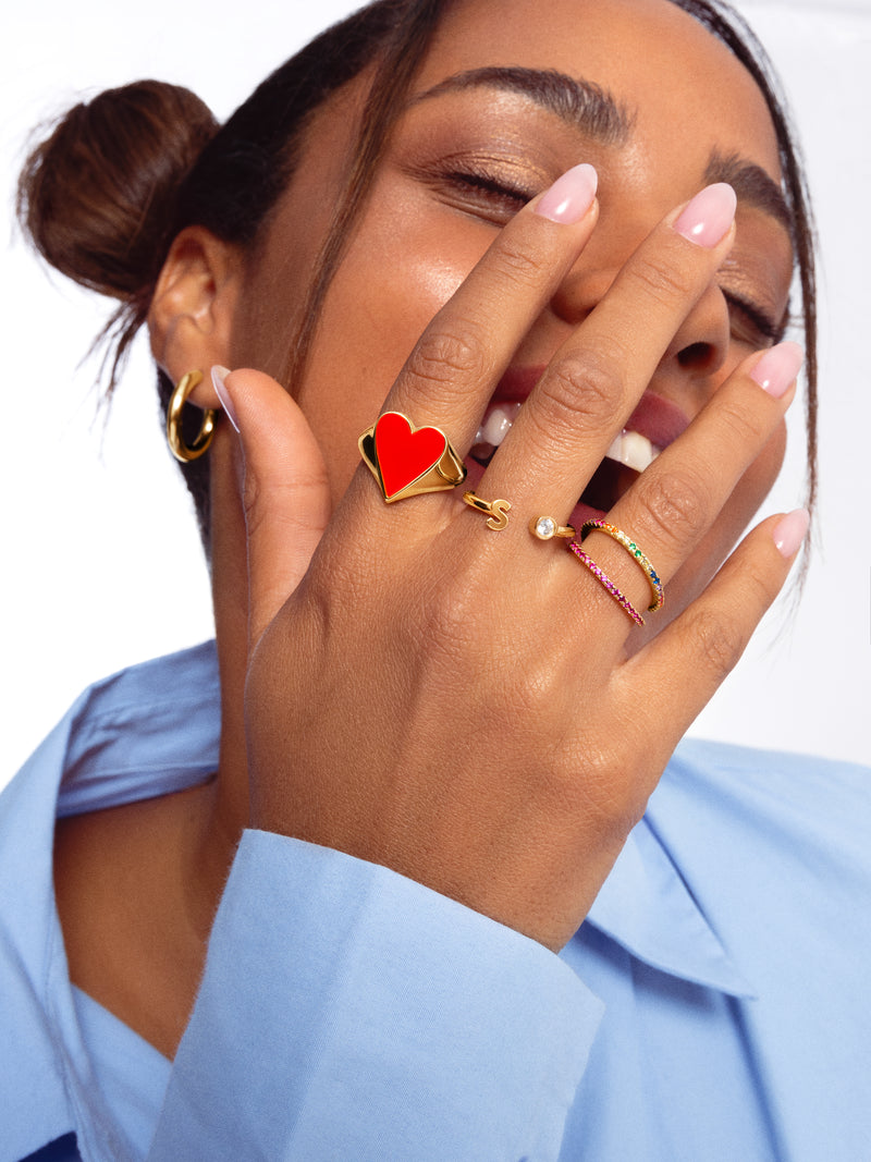 Lovely Heart Red Enamel Gold Ring