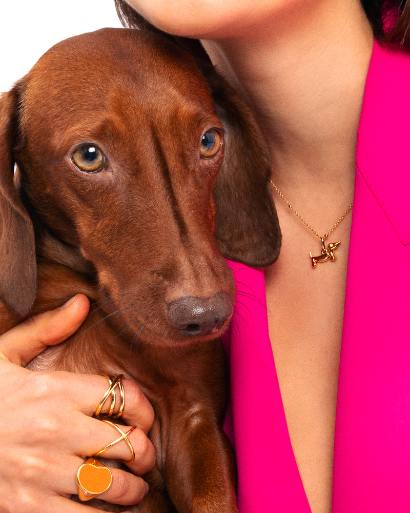 Teckel Dog Enamel White Gold Charm