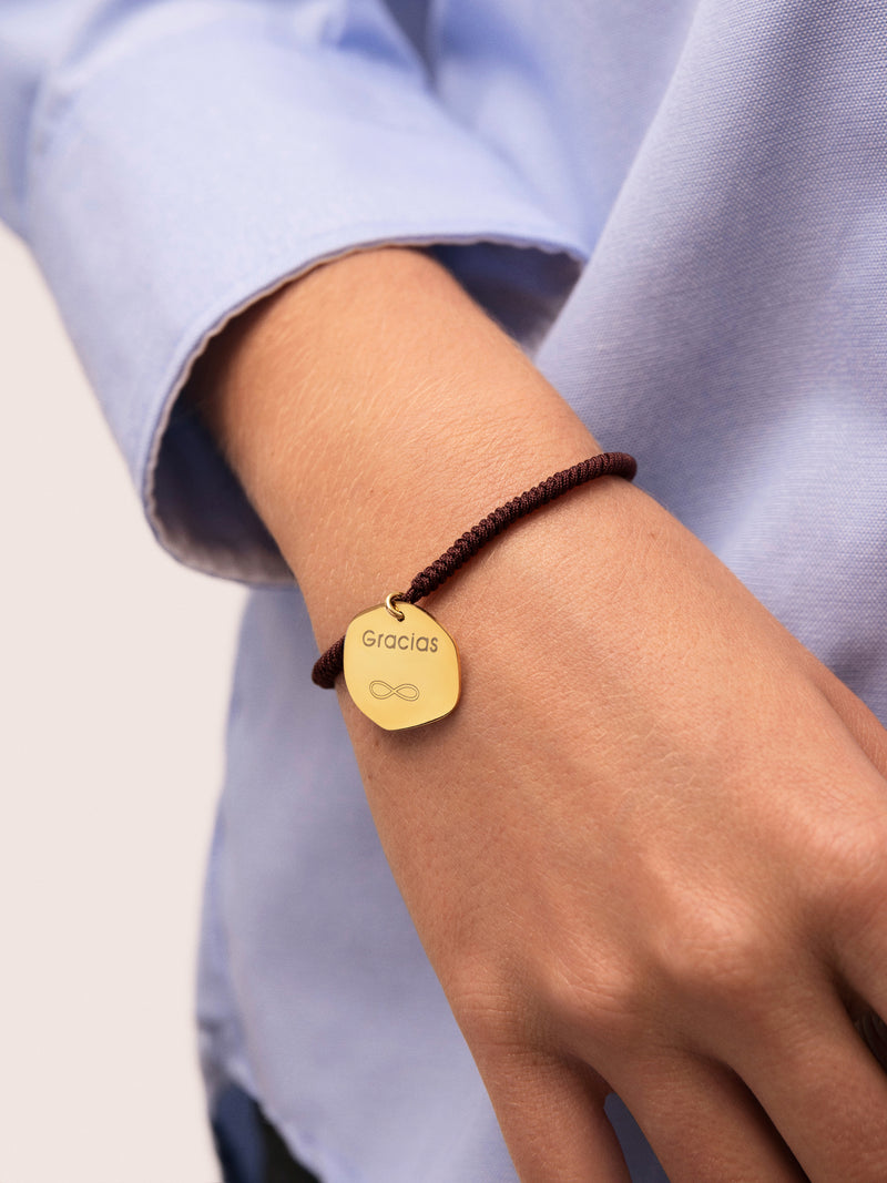 Brown Medallion Personalized Stainless Steel Gold Bracelet