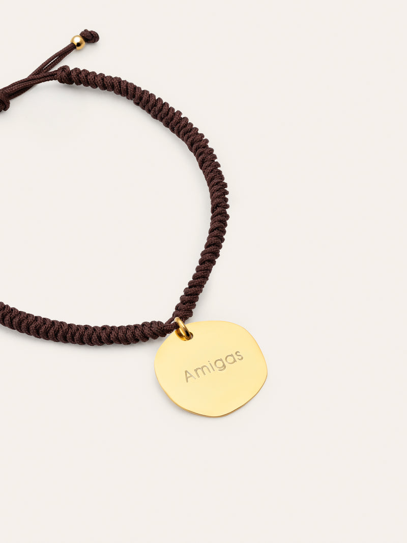 Brown Medallion Personalized Stainless Steel Gold Bracelet