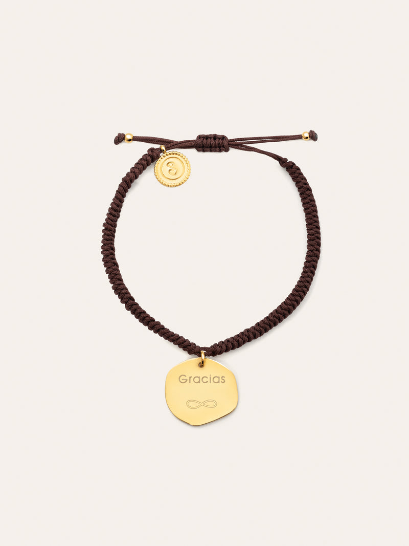 Brown Medallion Personalized Stainless Steel Gold Bracelet