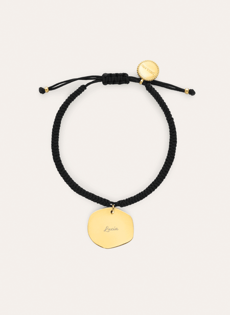 Pulsera Personalizada Medallón Organic Negro Acero Baño Oro