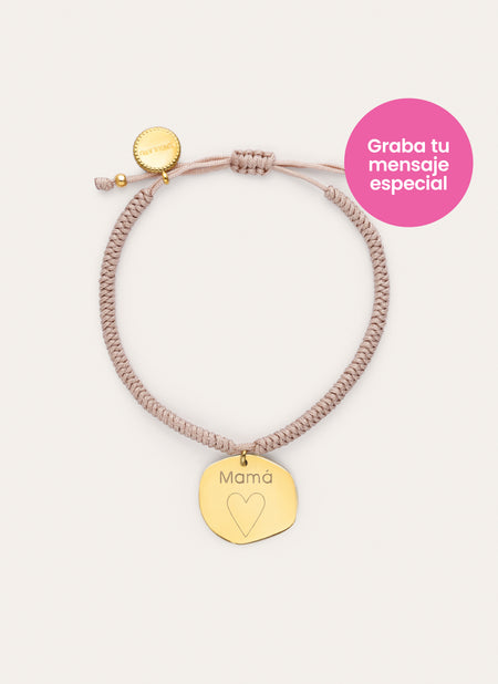 Personalized Medallion Organic Pink Stainless Steel Gold Bracelet