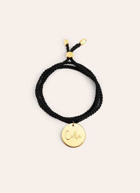 Pulsera Personalizada Dream Negra Plata Baño Oro