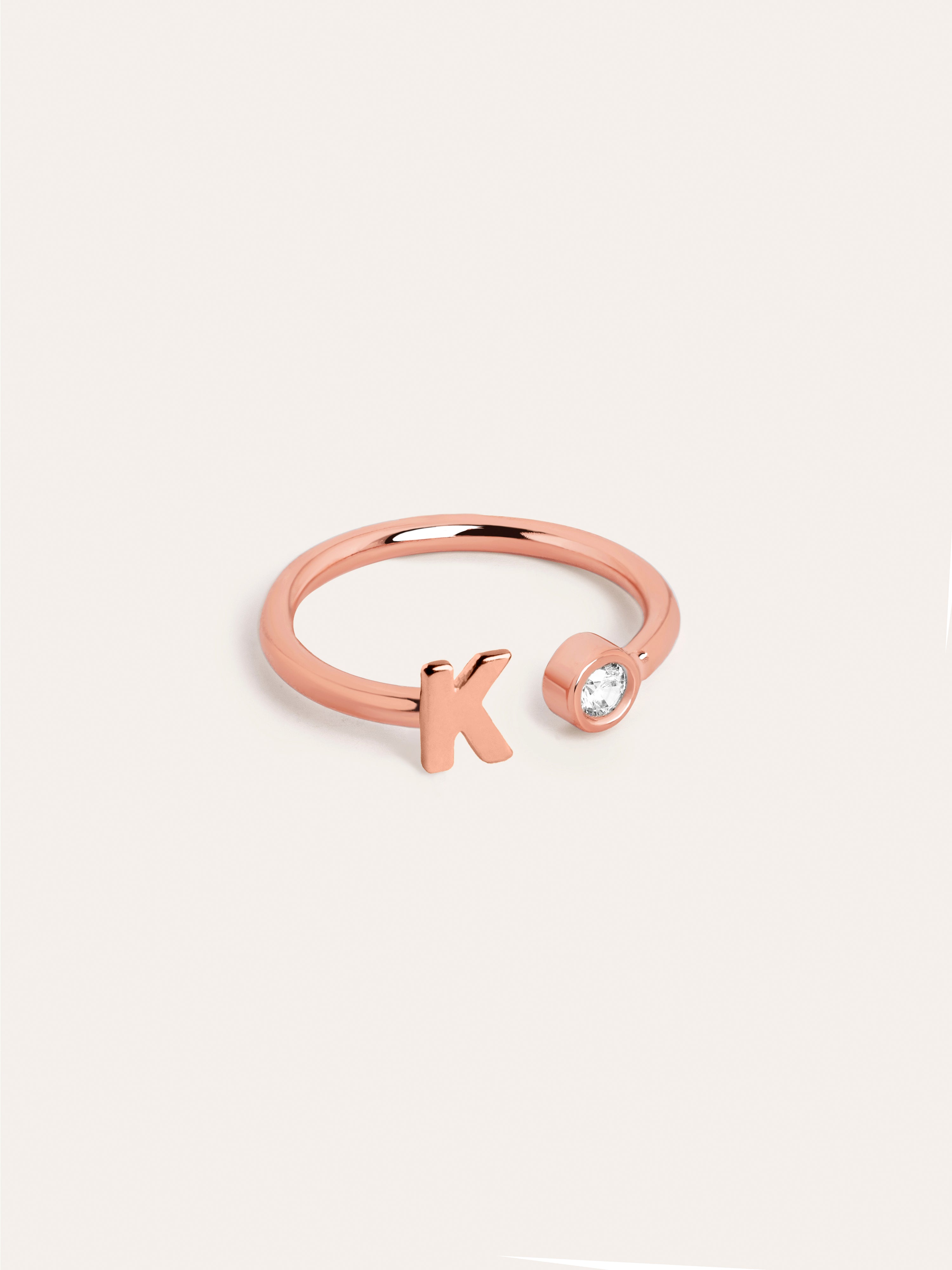 Anillo Personalizado Letter Spark Plata Baño Oro Rosa