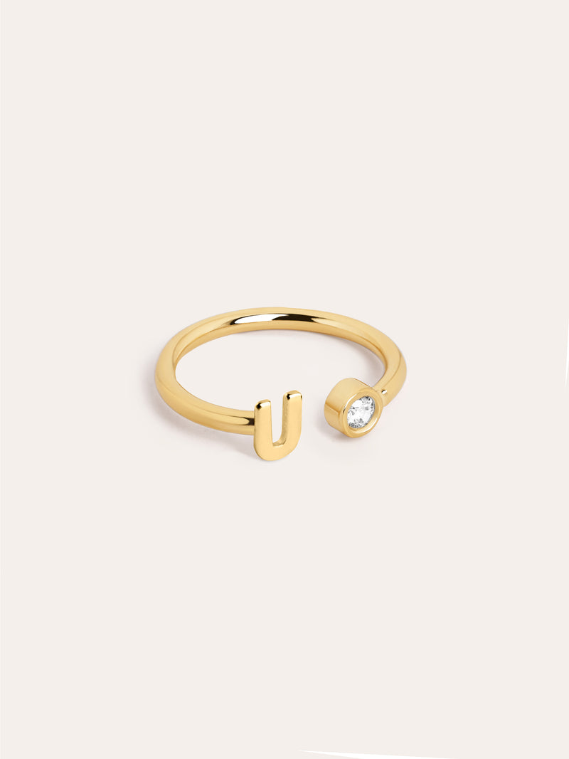 Letter Diamond Personalized Gold Ring