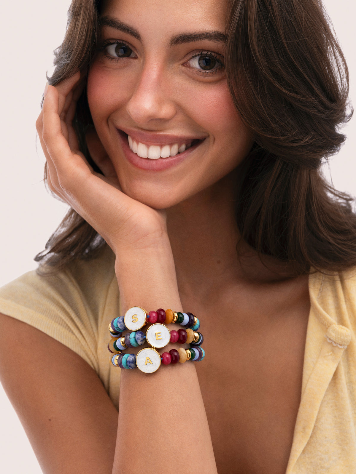 Bracciale Personalizzato Letter Madreperla Acciaio Placcato Oro - vista 4