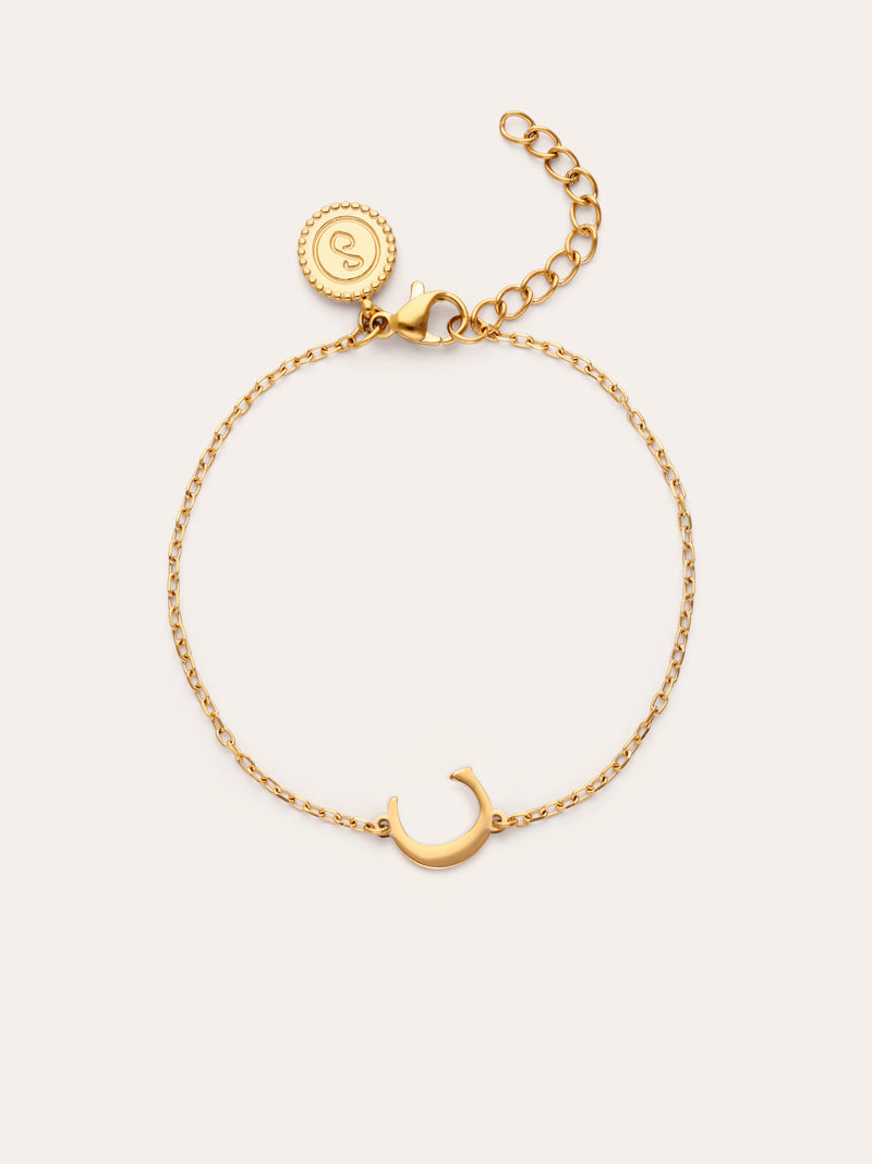 Pulseira Single Letter em Aço com Banho de Ouro