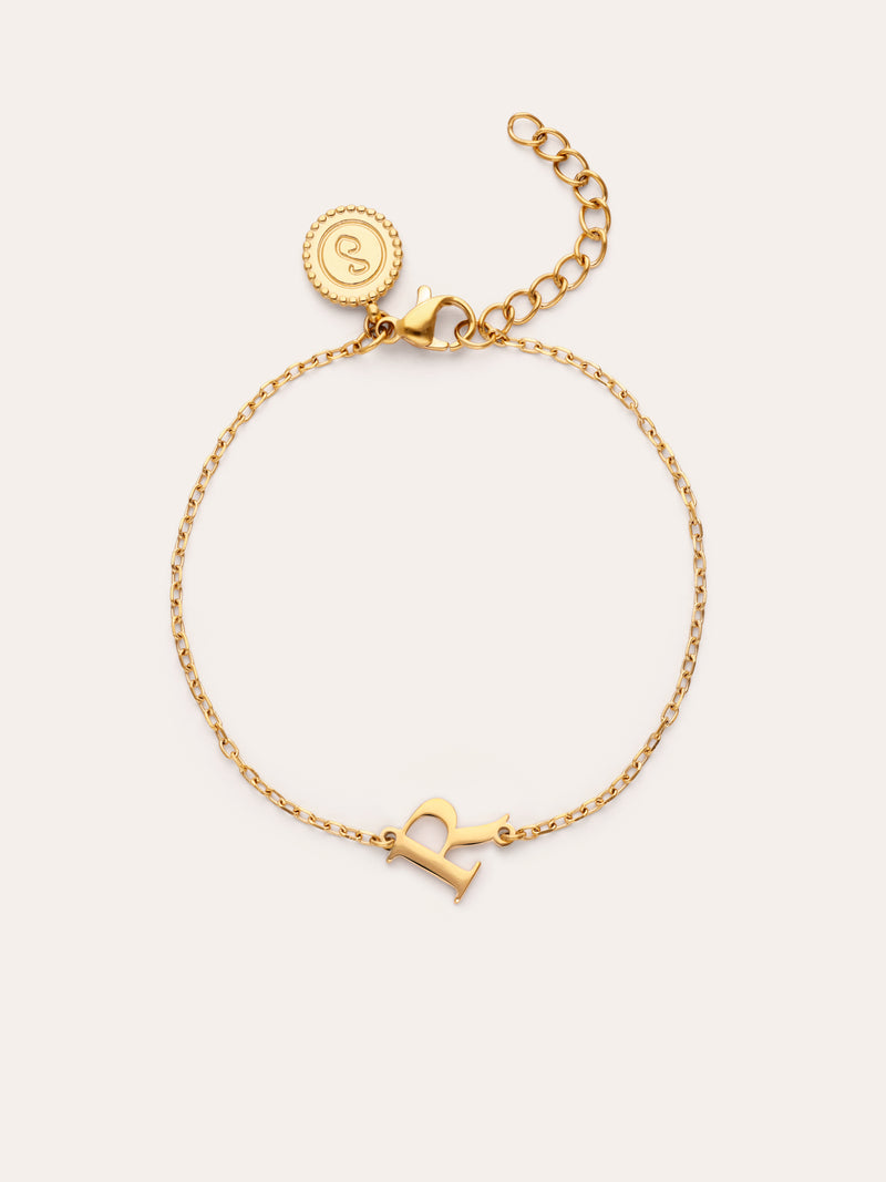 Pulseira Single Letter em Aço com Banho de Ouro