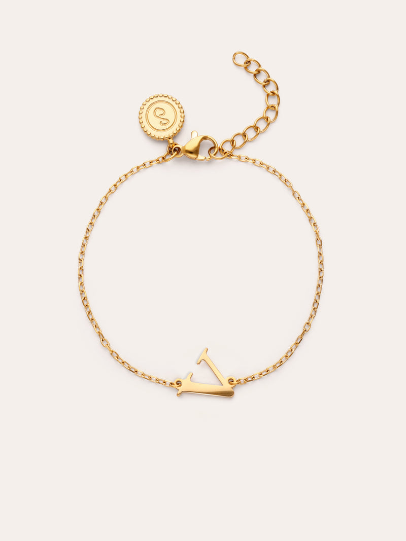 Pulseira Single Letter em Aço com Banho de Ouro