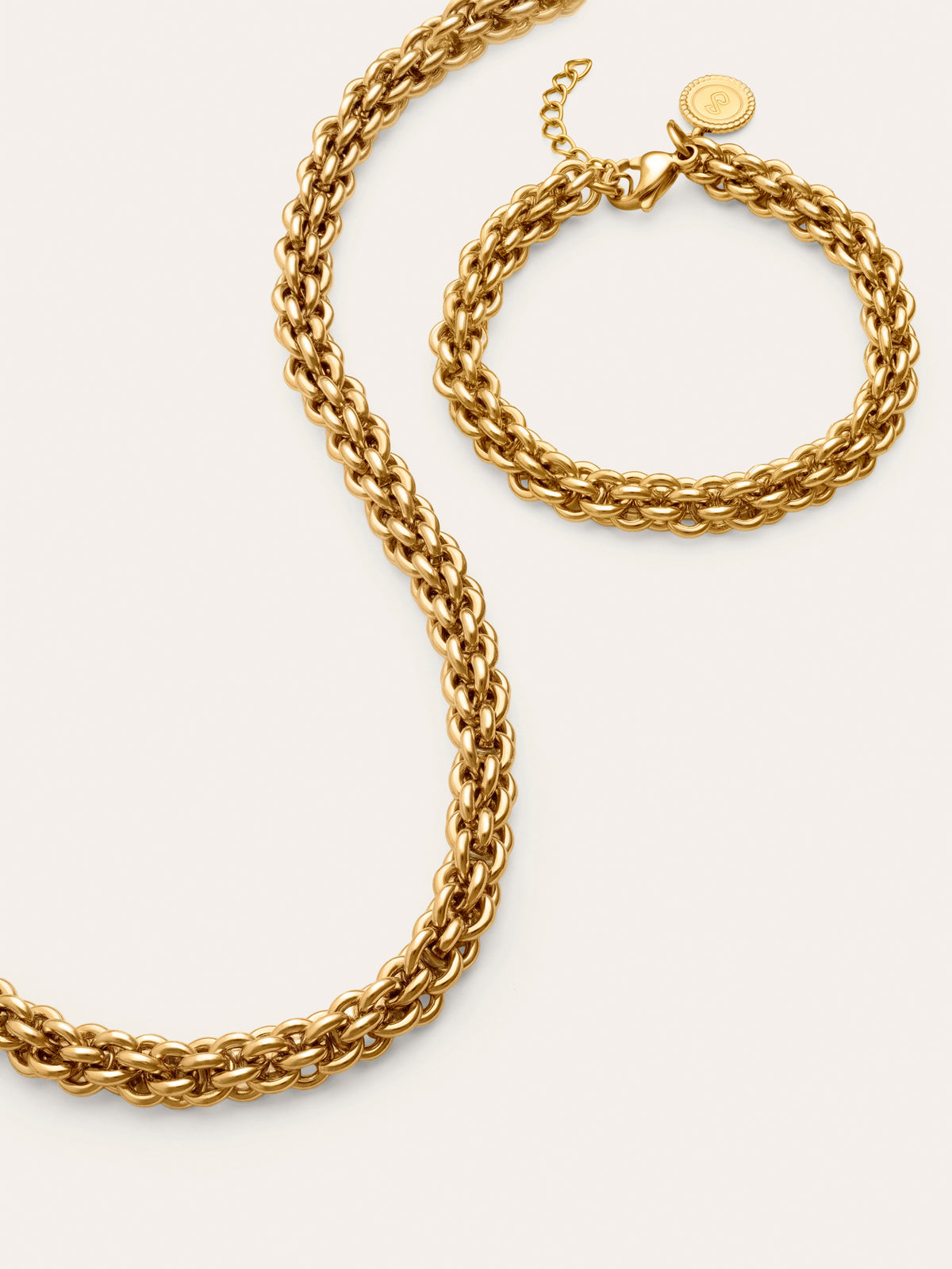 Gift Pack Big Rope Necklace and Big Rope Bracelet Steel Gold Plated