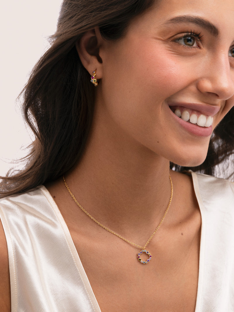 Pack Presente Colar Bubbles e Brincos de Argola Rainbow Banhado a Ouro