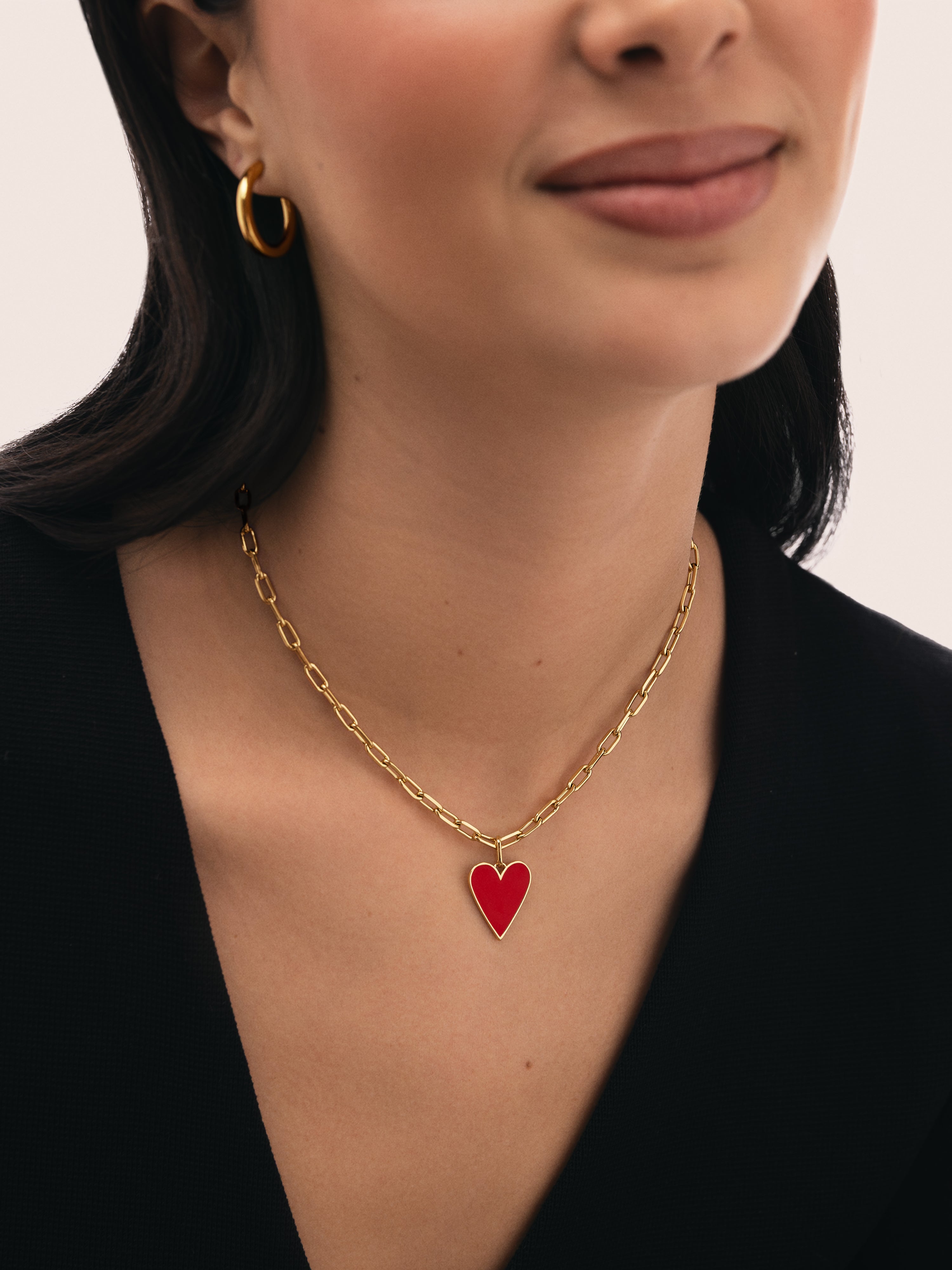 Collar Chic Lovely Heart Red Acero Baño Oro