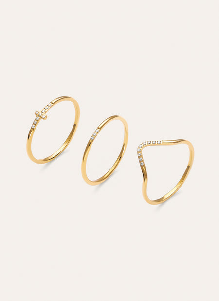 Pack 3 Anillos Sparks Acero Baño Oro