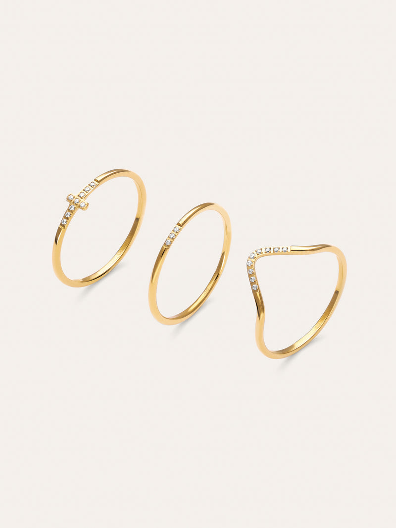 Pack 3 Anillos Sparks Acero Baño Oro